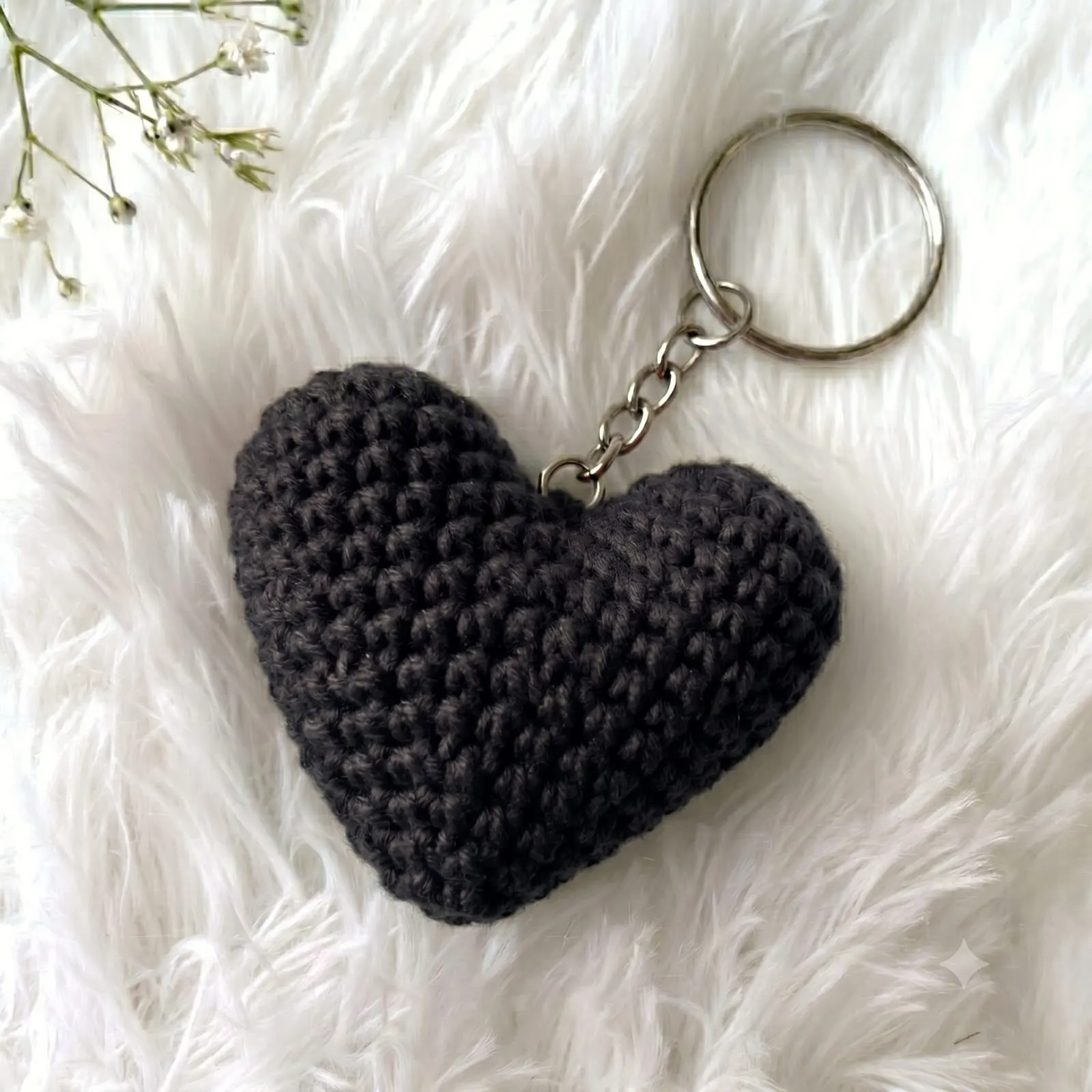 Black Crochet Heart Keychain