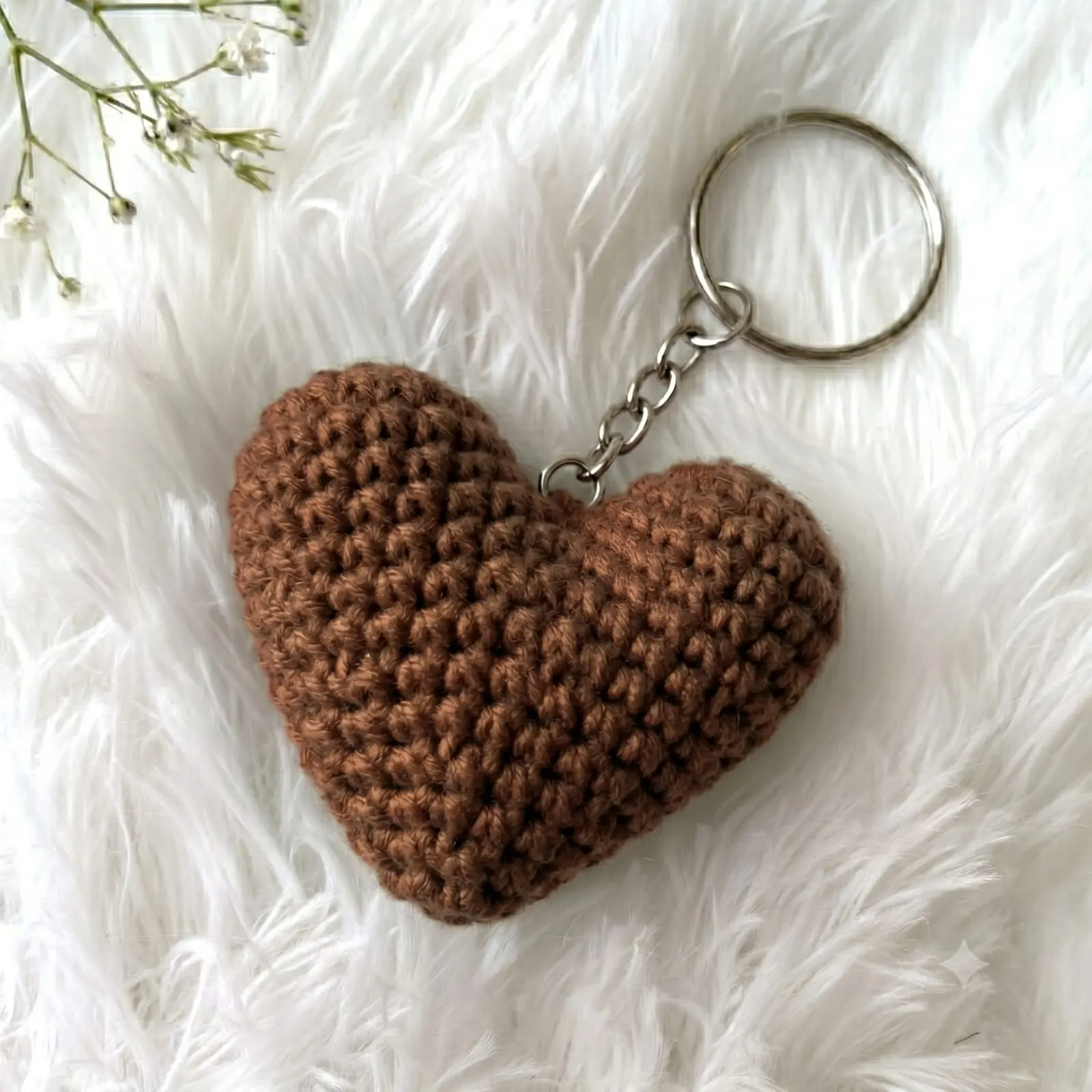 Brown Crochet Heart Keychain