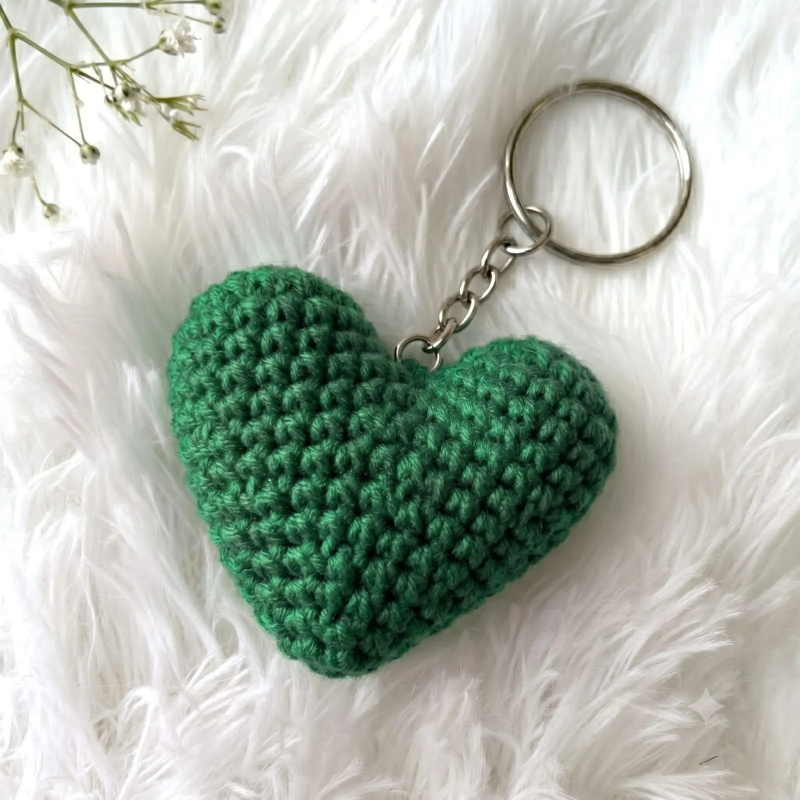 Green Crochet Heart Keychain