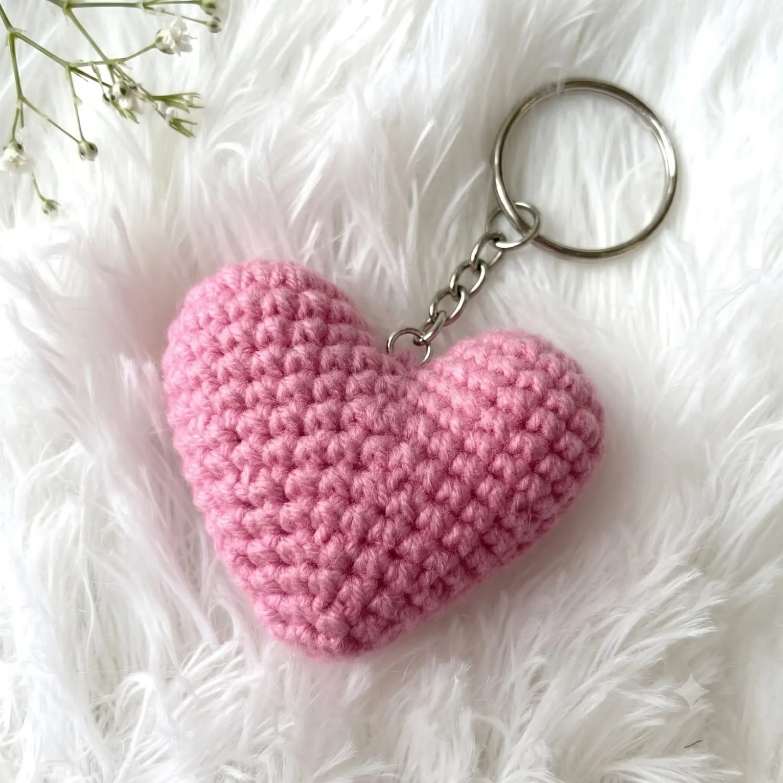 Light Pink Crochet Heart Keychain