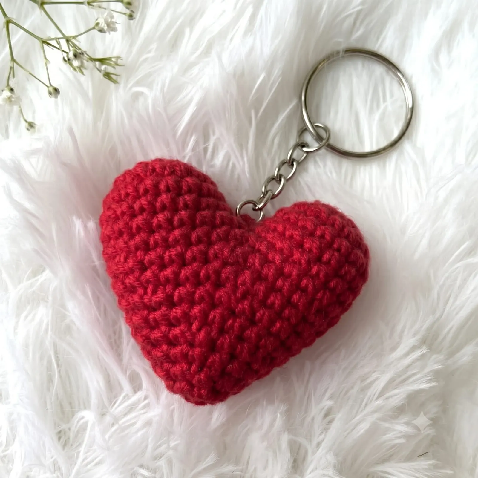 Red Crochet Heart Keychain